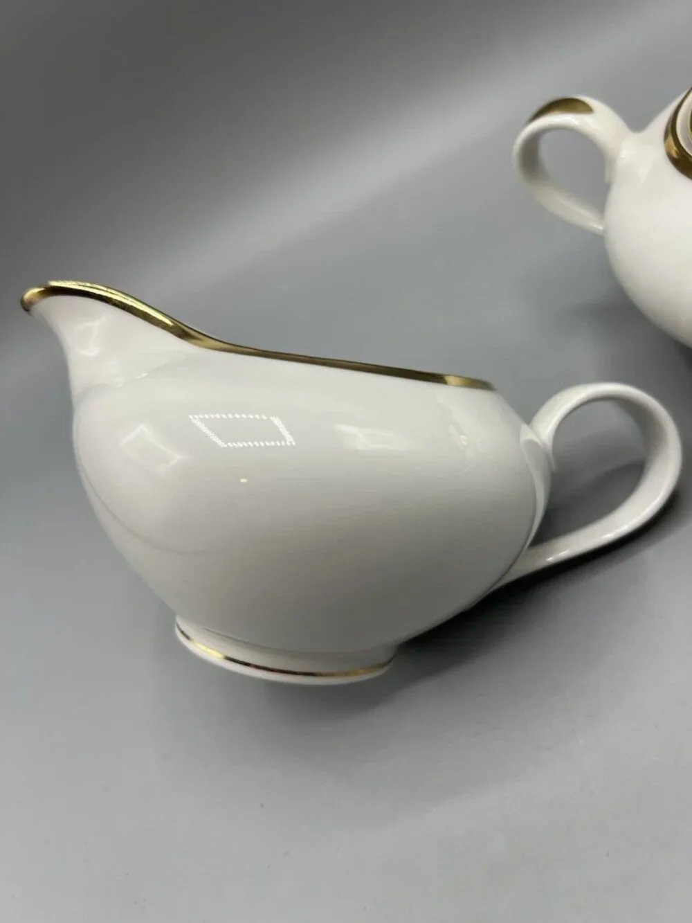 Bavarian Germany Sugar Bowl and Creamer Set 1960s White Gold Band Fine Dining